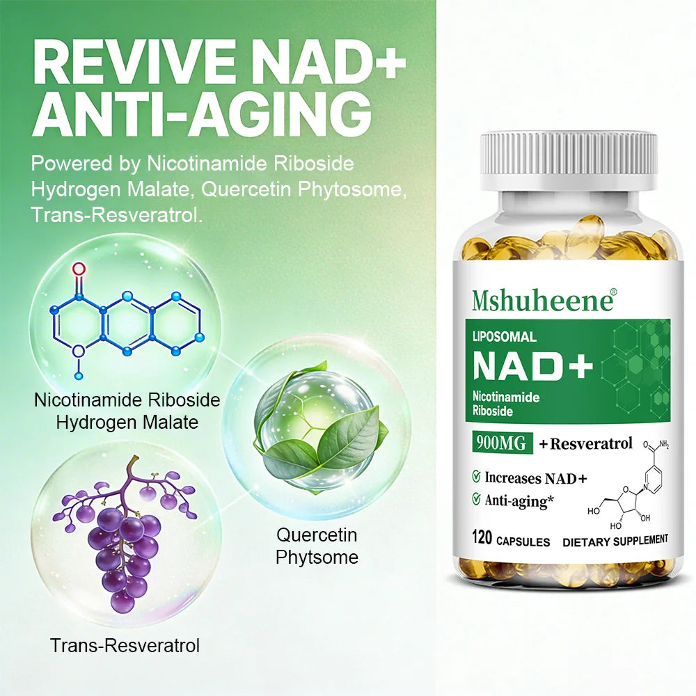 NAD+ Booster Capsules with Quercetin Trans-Resveratrol - Anti-Aging Cell Repair, Energy & Focus, Immune Support, 60/120 Counts