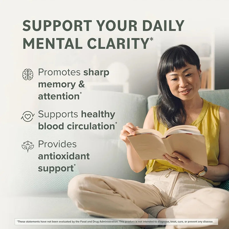 Ginkgo Biloba Extract Capsules for Brain Cognitive Memory, Relieve Anxiety Depression, Mood Balance Supplement Premium Non-GMO