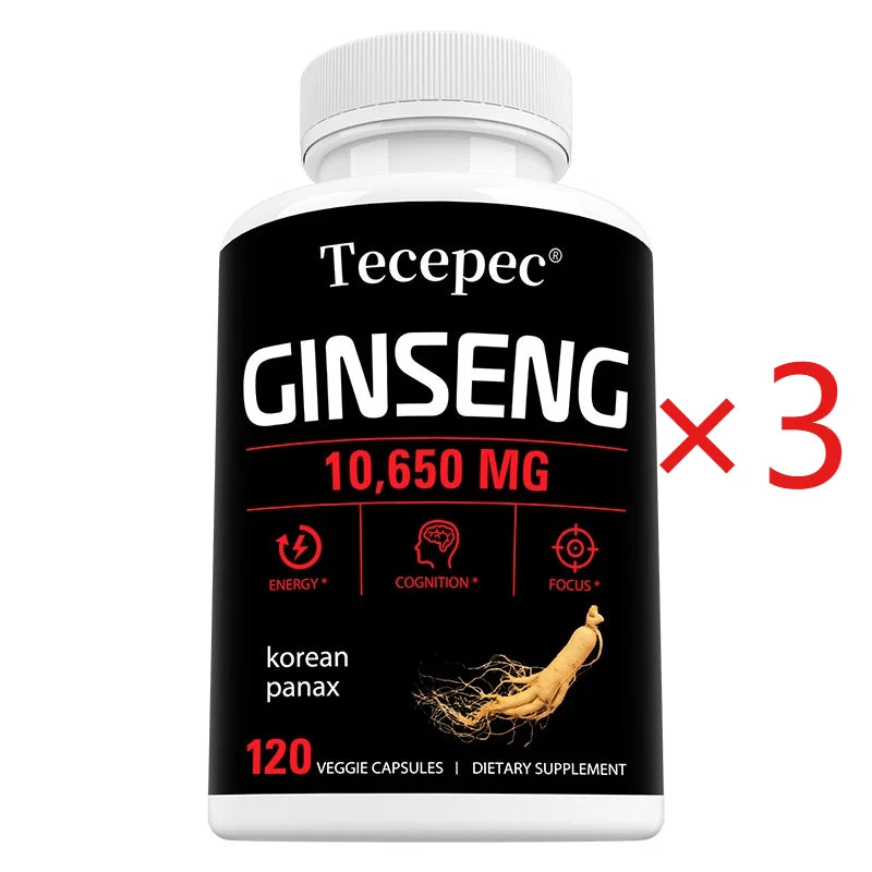 Korean Red Panax Ginseng Capsules 1065mg, Natural Herbal Supplement for Daily Energy Focus Endurance & Immune Wellness Vegan