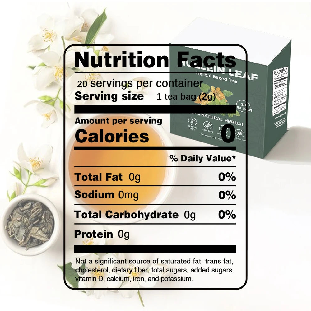 BetterLungs Mullein Tea Bags for Lung Detox - Respiratory Support with Thyme, Elderberry, Ginseng, Ginger, Caffeine Free, 15 Bag