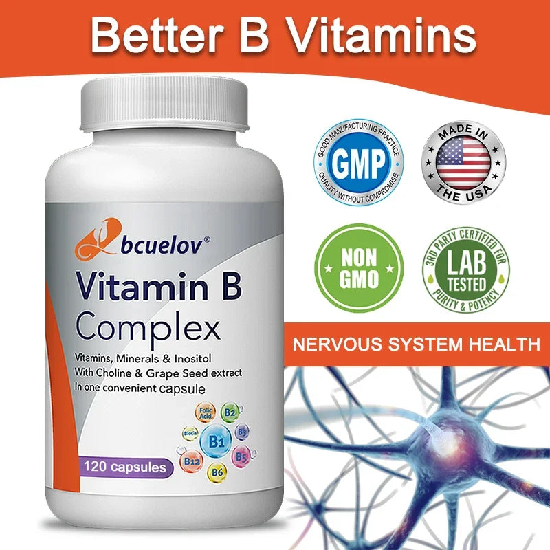Vitamin B Complex Supplement, with Choline & Grape Seed Extract, Boosts Immunity, Metabolism, Supports Nervous System