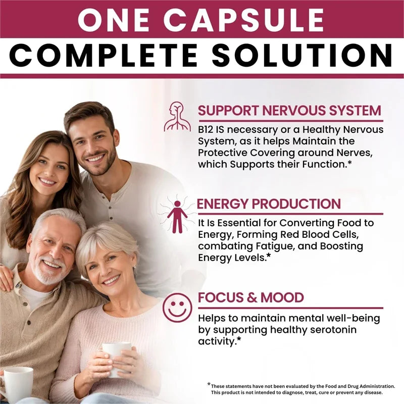 Vitamin B12 Complex Supplement, Benefit Brain & Heart Function, Support Memory, Learning, Metabolism, Helps Boost Natural Energy