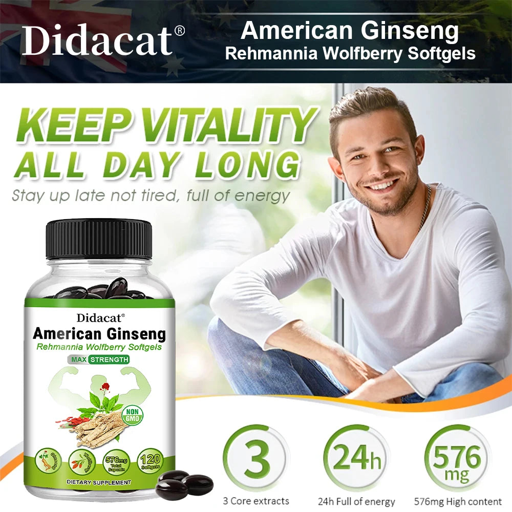 Organic American Ginseng Capsules - 100% Pure Non-GMO, 60 Capsules, Reproductive Immunity Focus & Performance Support