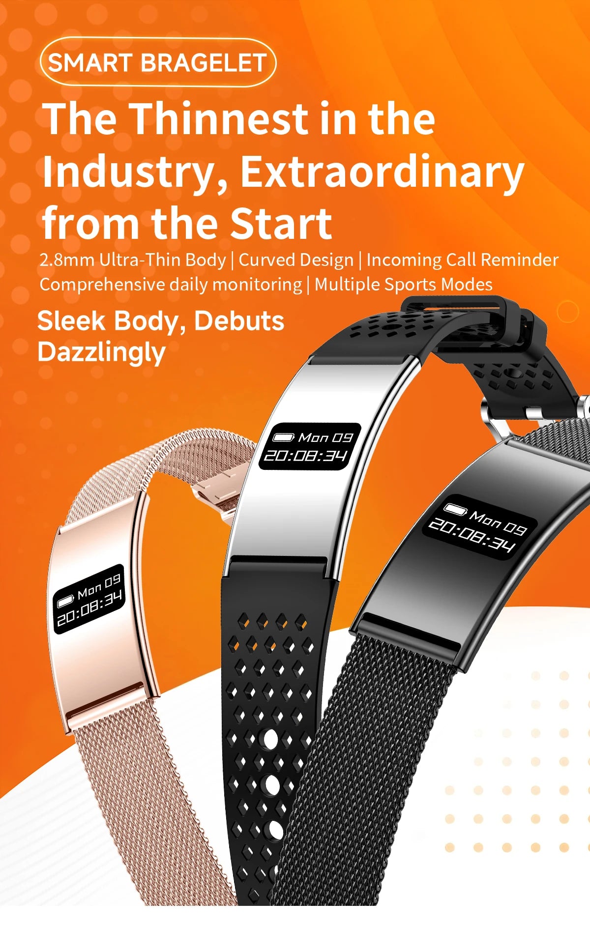 LIGE New 2.8mm Ultra-thin Smart Wristbands Heart Rate Health Monitoring Smart Bracelet Waterproof Sports Electronic Smart Watch