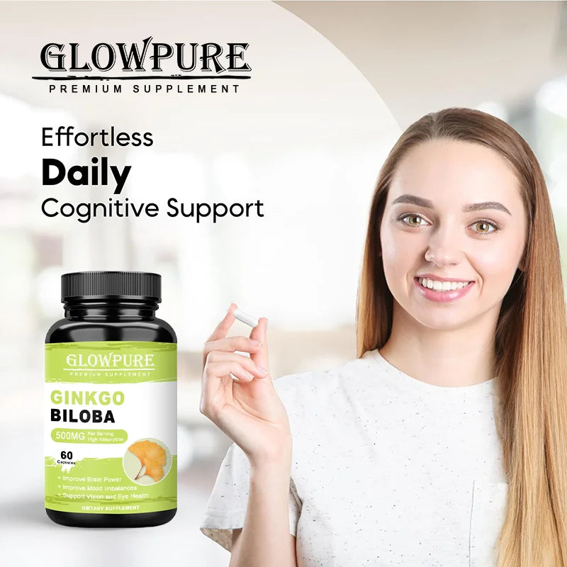 Ginkgo Biloba Extract Capsules for Brain Cognitive Memory, Relieve Anxiety Depression, Mood Balance Supplement Premium Non-GMO