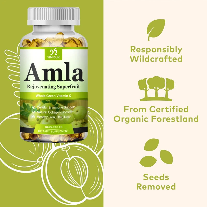 Organic Amla Capsules, Support Collagen, Fights Free Radicals & Daily Wellness, Antioxidant Power for Immunity & Skin Health