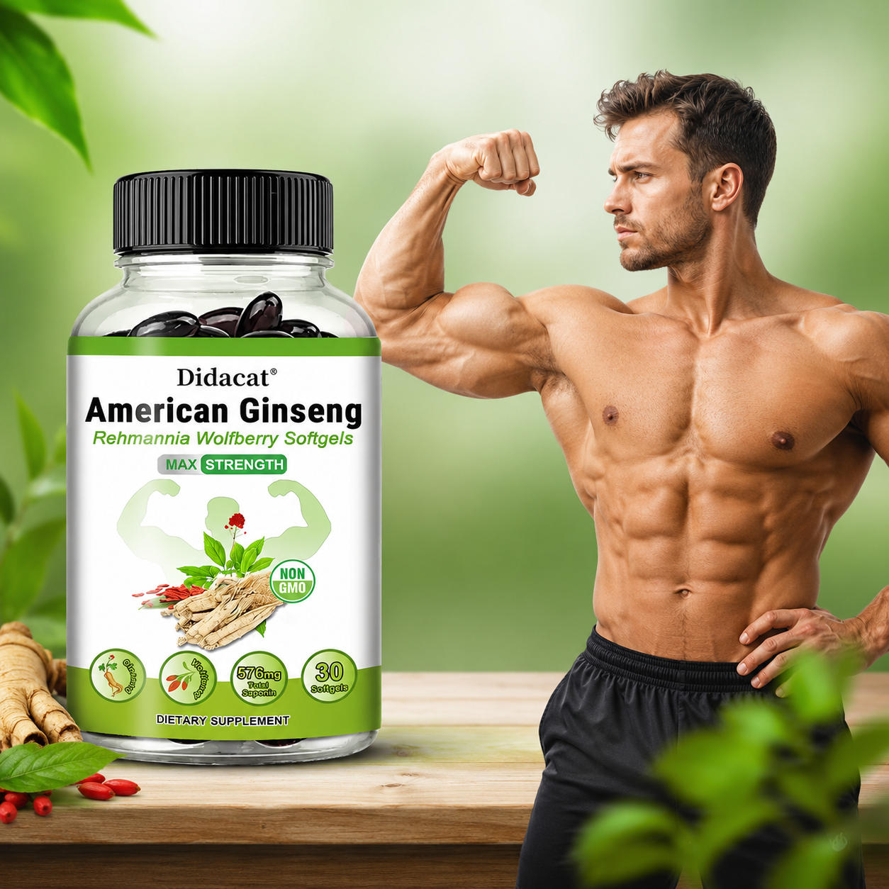 Organic American Ginseng Capsules - 100% Pure Non-GMO, 60 Capsules, Reproductive Immunity Focus & Performance Support